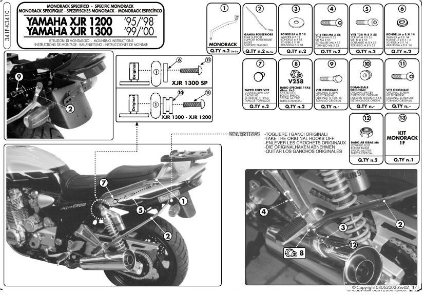 KAPPA K3410 Крепеж заднего кофра YAMAHA XJR1300 (98-02)/XJR1200 (95-98) - KAPPA Крепления кофров - кофры и сумки - Аксессуары - Интернет-магазин мотоэкипировки и мотозапчастей MотоГанза