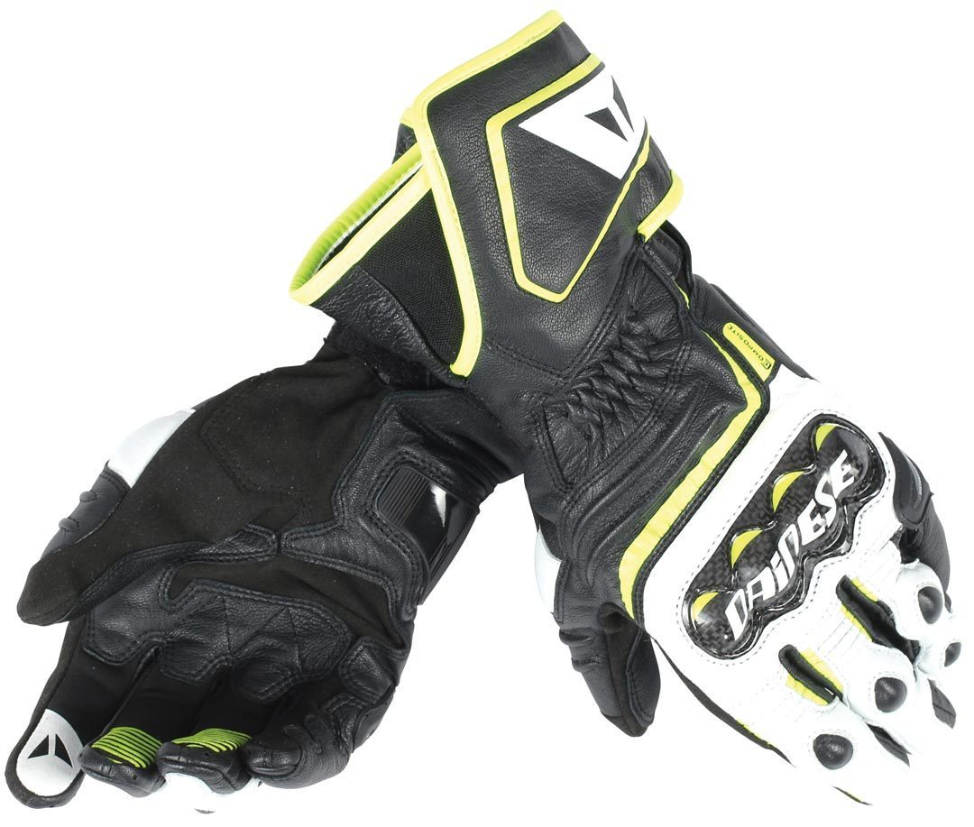 DAINESE Перчатки CARBON D1 LONG черно-бело-желтые - DAINESE Перчатки - перчатки - Мотоэкипировка - Интернет-магазин мотоэкипировки и мотозапчастей MотоГанза