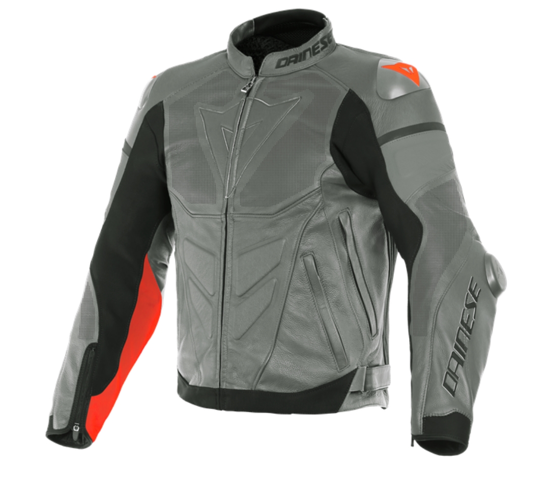 DAINESE Куртка кожаная перфорированная SUPER RACE 89C серый/черный/красный - DAINESE Куртки - куртки - Мотоэкипировка - Интернет-магазин мотоэкипировки и мотозапчастей MотоГанза