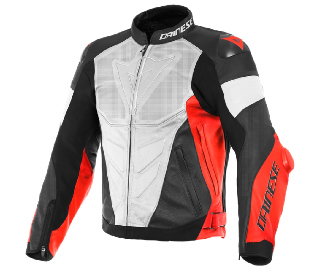 DAINESE Куртка кожаная перфорированная SUPER RACE 90C бело/красно/черная  - DAINESE Куртки - куртки - Мотоэкипировка - Интернет-магазин мотоэкипировки и мотозапчастей MотоГанза