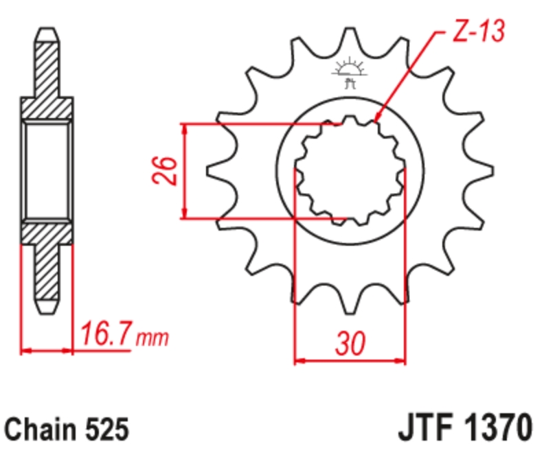 JT Звезда передняя JTF1370.16RB с резиной - Звезды JT - цепи и звезды - Мотозапчасти - Интернет-магазин мотоэкипировки и мотозапчастей MотоГанза