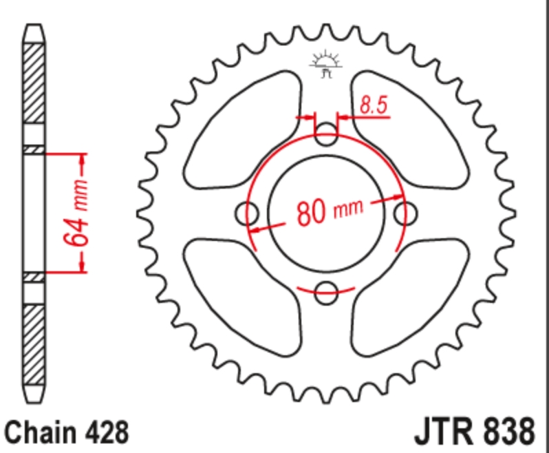 JT Звезда задняя JTR838.45 - Звезды JT - цепи и звезды - Мотозапчасти - Интернет-магазин мотоэкипировки и мотозапчастей MотоГанза