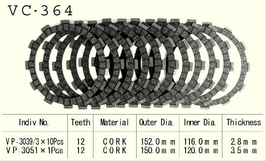 Диск сцепления VESRAH VC 364 - Диски сцепления VESRAH - сцепление - Мотозапчасти - Интернет-магазин мотоэкипировки и мотозапчастей MотоГанза